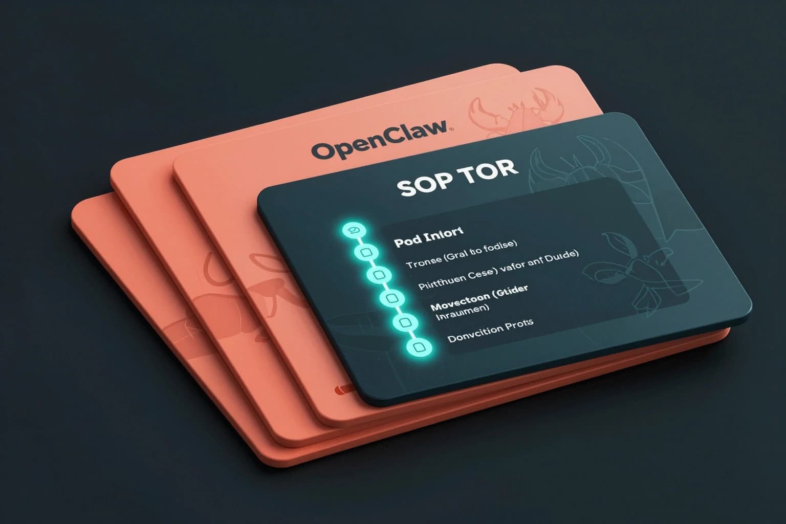 Layered guide cards and SOP visuals with a subtle claw motif